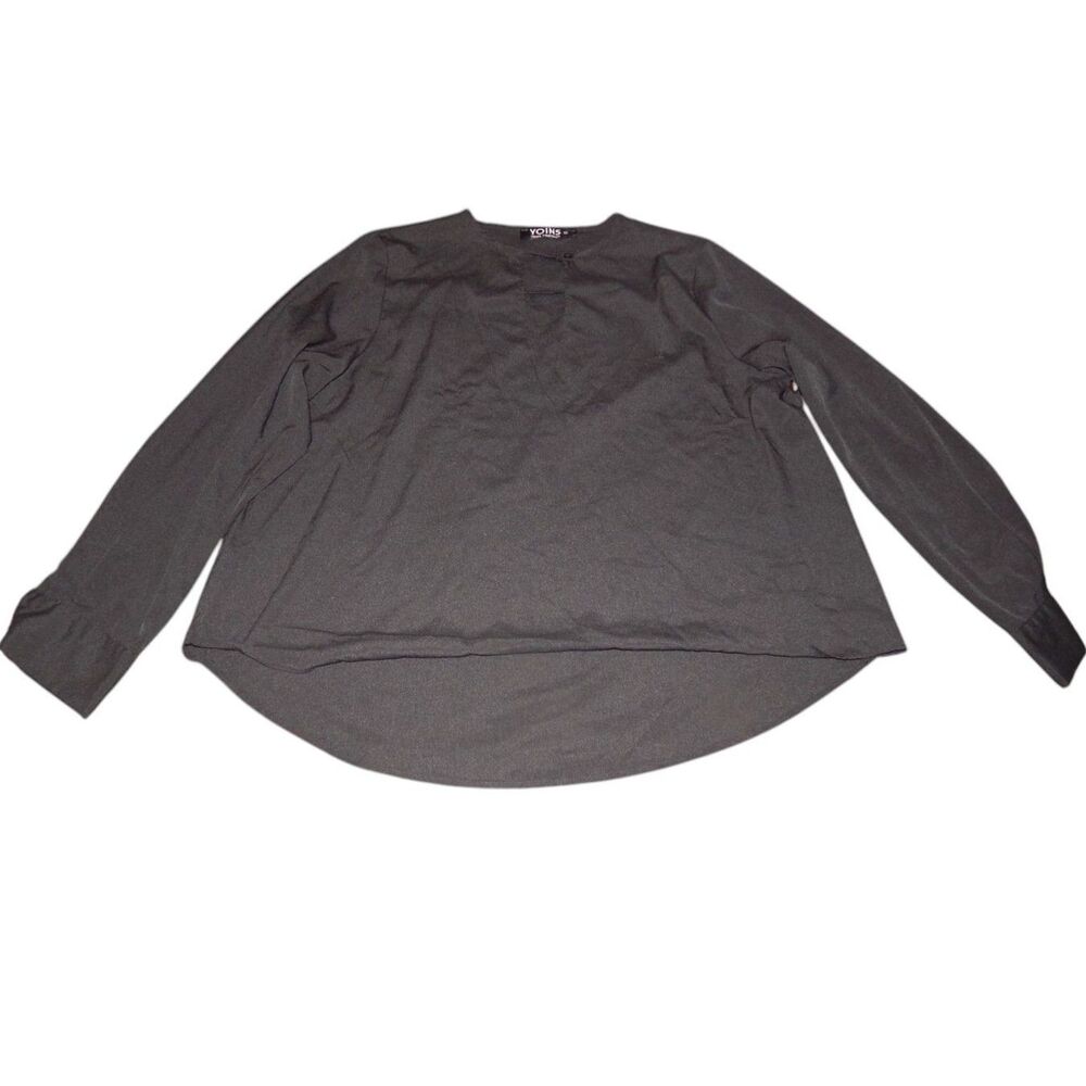 Yoins Women’s Plus XXL Jet Black Sheer Long Sleeve Faux Wrap Lightweight Blouse